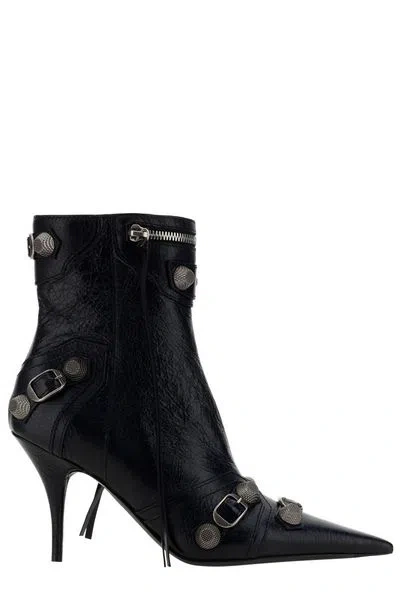 Balenciaga Patent Pointy Toe Ankle Boots In Black