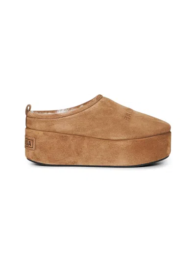 Balenciaga Women Camel Alaska Soft Platform Mules In Multi