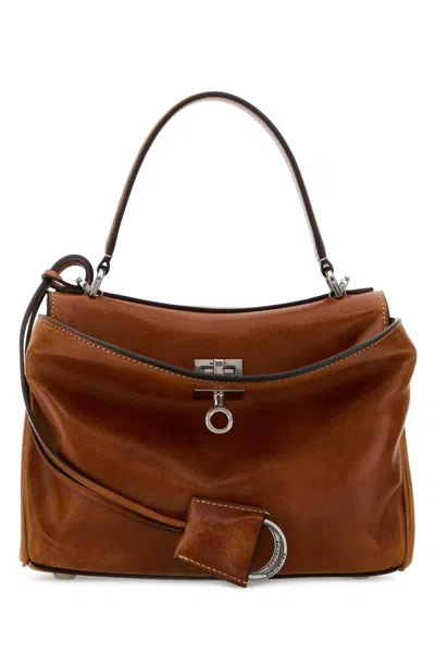 Balenciaga Women Caramel Leather Mini Rodeo Handbag In Brown
