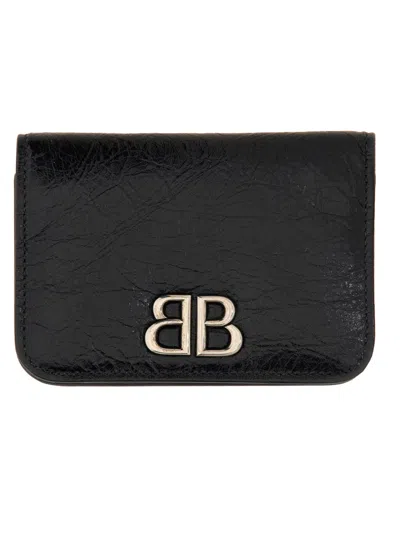 Balenciaga Monaco Card Case With Logo In Black