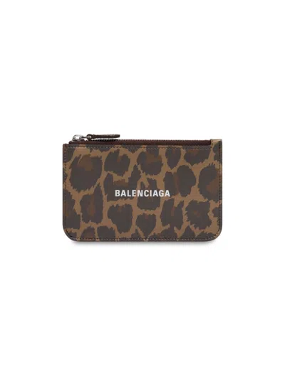Balenciaga Women's Cash Large Long Coin And Card Holder With Leopard Print In Beige Brown