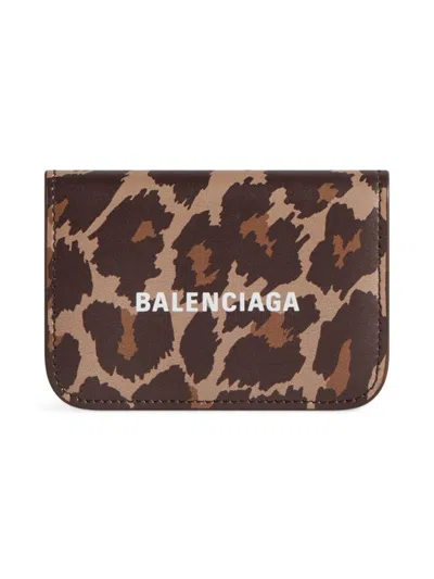 Balenciaga Women's Cash Mini Wallet With Leopard Print In Beige Brown