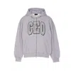Balenciaga Zip Front Hoodie With Contrast Logo And Ribbed Details In Gray