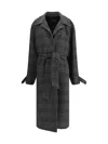 Balenciaga One Layer Checked Belted Coat In Gray
