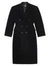 Balenciaga Cinched Double-breasted Wool Coat In Black