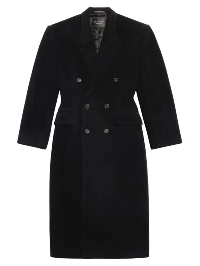 Balenciaga Cinched Double-breasted Wool Coat In Black