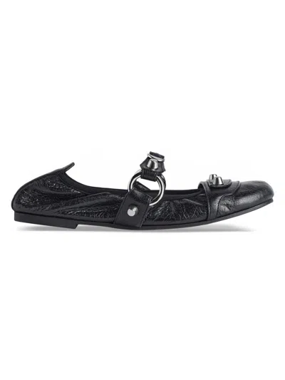 Balenciaga City Black Ballet Flats In Arena Lambskin Leather