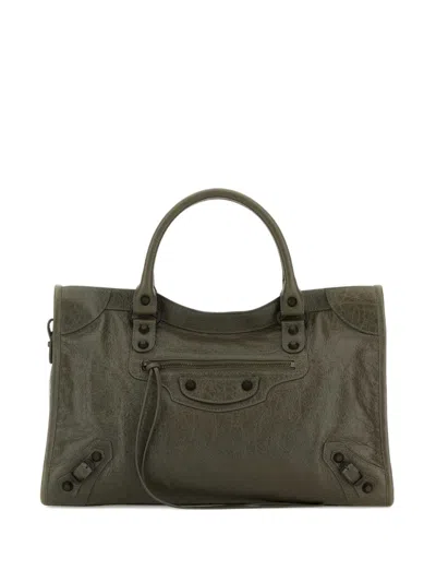 Balenciaga Leather Le City Handbag In Armygreen