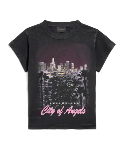 Balenciaga Women's City Of Angels Shrunk T-shirt In Black Faded