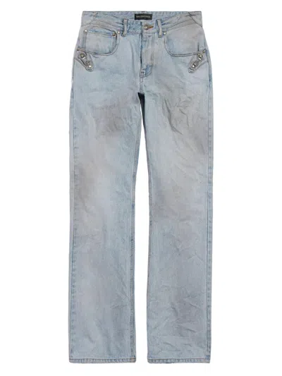 Balenciaga Distressed Straight-leg Jeans In Blue
