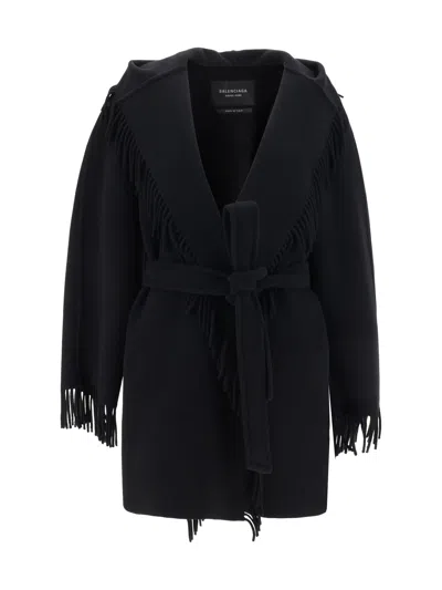 Balenciaga Fringe Coat In Black
