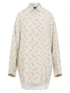 Balenciaga Beige Oversized Shirt With All-over Printed Logo In Viscose Woman In Lbeigblack