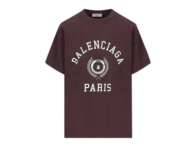 Pre-owned Balenciaga Women's College 1917 Medium Fit T-shirt In Burgundy