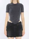 Balenciaga Washed Black Corset-style T-shirt In Blue