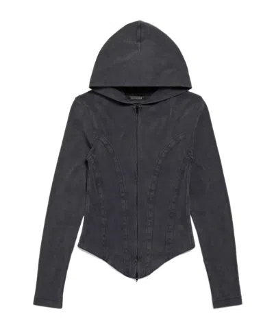 Balenciaga Women's Corseted Zip-up Hoodie In Black Faded