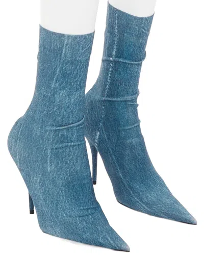Pre-owned Balenciaga Women's Cotton Knife Denim Pointy Boot (authentic Pre-loved)