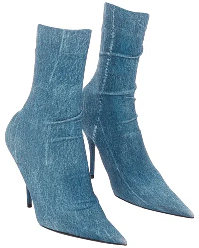 Pre-owned Balenciaga Women's Cotton Knife Denim Pointy Heeled Boot (authentic Pre-loved)