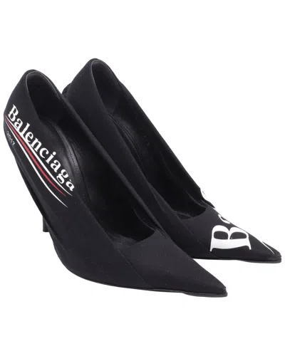 Balenciaga Women's Cotton Knife Logo-print Pump (authentic Pre-loved) In Black