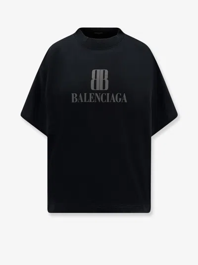Balenciaga Women Cotton T-shirt With Logo In Black