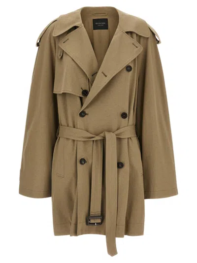 Balenciaga Cotton Belted Double-breasted Trench Coat In Brown