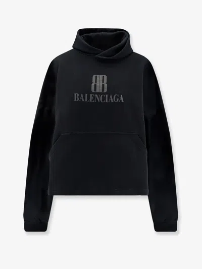 Balenciaga Cropped Cotton Sweatshirt In Black