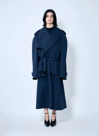Balenciaga Women Cropped Distressed Hem Trench Coat In Blue