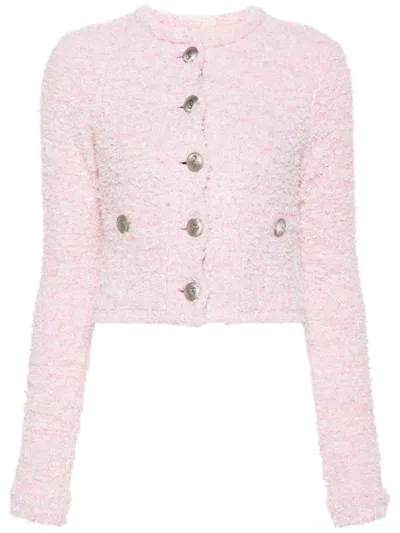 Balenciaga Pink Cotton Blend Tweed Cropped Cardigan