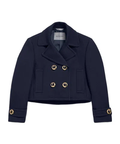BALENCIAGA WOMEN'S CROPPED PEACOAT IN NAVY