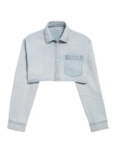 Balenciaga Cropped Denim Shirt In Blue