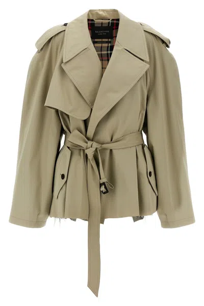 Balenciaga Cropped Trench Coat In Cream
