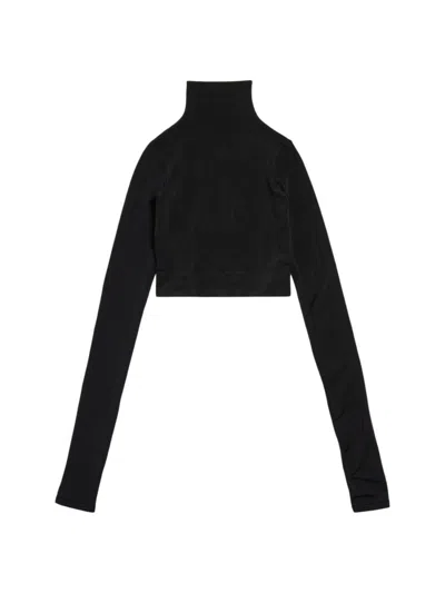 Balenciaga Women's Cropped Turtleneck T-shirt In Black