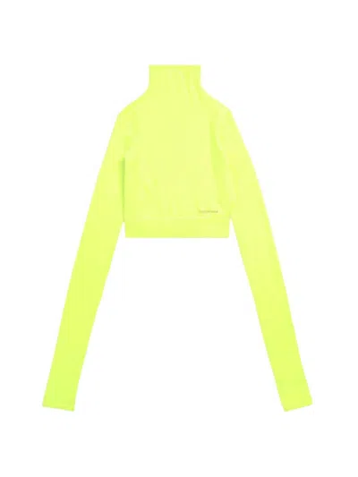 Balenciaga Women's Cropped Turtleneck T-shirt In Neon Yellow