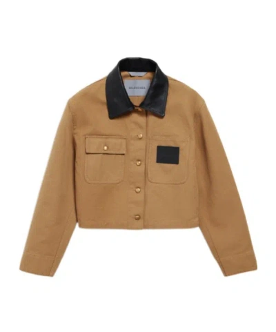 Balenciaga Cropped Leather-trimmed Cotton Jacket In Green