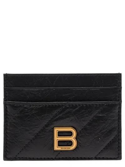 Balenciaga Women 'crush' Black Card-holder With B Logo In Quilted Leather Woman