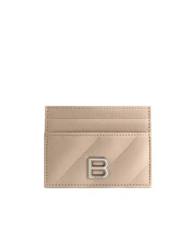 Balenciaga Women's Crush Card Holder Quilted  In Beige In Neutral