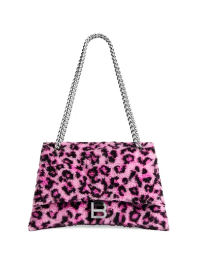 Balenciaga Women's Crush Medium Chain Bag With Leopard Print In Pink