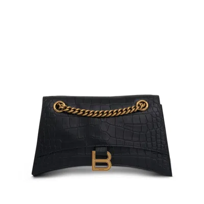 Balenciaga Women's Crush Small Chain Bag Croco Embossed In Black