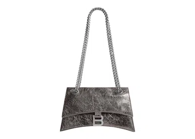 Pre-owned Balenciaga Women's Crush Small Chain Bag Metallized In Dark Grey