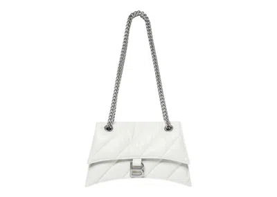 Pre-owned Balenciaga Women's Crush Small Chain Bag Quilted In Optic White