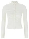 Balenciaga Collared Long Sleeve Ruched Top In White