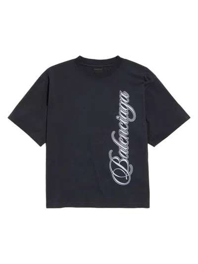 Balenciaga Women's Cursive Medium Fit T-shirt In Black