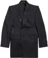 Balenciaga Hourglass Virgin Wool Double-breasted Blazer In Black