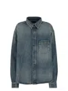 Balenciaga Blue Oversized Shirt With Chest Pocket And Washed Effect In Cotton Woman