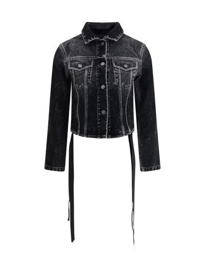 Balenciaga Women Denim Jacket With Ribbon In Black
