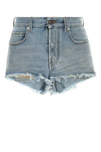 Balenciaga Women Denim Shorts In Blue