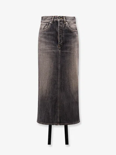 Balenciaga Women Denim Skirt With Laces Interwining In Dark Grey