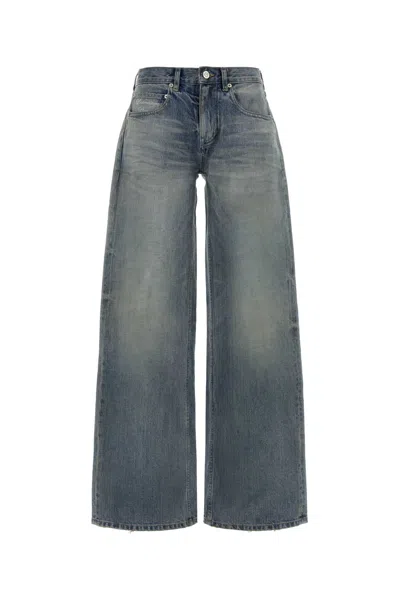 Balenciaga Denim Wide Leg Trousers Featuring Pockets In Blue