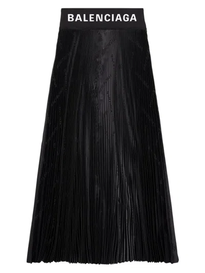 Balenciaga Women's Diagonal Allover Pleated Skirt In Black