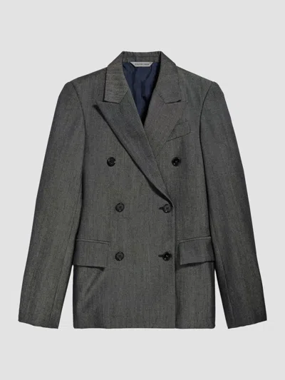 Balenciaga Double-breasted Tailored Jacket In Denim Effect Wool Twill In Blue