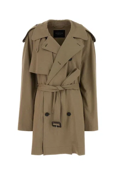 Balenciaga Women Dove Grey Cotton Trench Coat In Gray